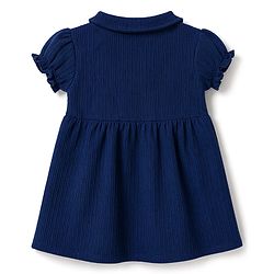 Babyhug Cotton Knit Half Sleeves Floral Embroidered Frock With Bloomer - Navy Blue