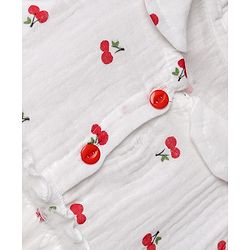 Babyhug 100% Cotton Mesh Knit Half Sleeves Frock with Cherry Print & Net Detailing - White