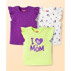 Babyhug 100% Cotton Knit T-Shirts with Graphics Pack of 3 Multi Color 6-9 Months