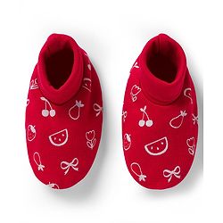 Babyhug 100% Cotton Knit Cap Mittens & Booties with Fruit Print Red - Diameter 8 cm