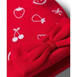 Babyhug 100% Cotton Knit Cap Mittens & Booties with Fruit Print Red - Diameter 8 cm