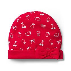 Babyhug 100% Cotton Knit Cap Mittens & Booties with Fruit Print Red - Diameter 8 cm