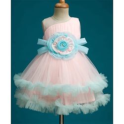 Babyhug Mesh Woven Sleeveless 5 Layered Party Wear Dress With Floral Applique - Peach