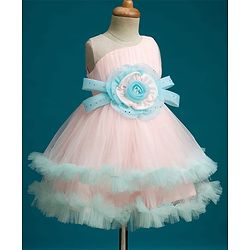 Babyhug Mesh Woven Sleeveless 5 Layered Party Wear Dress With Floral Applique - Peach