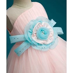 Babyhug Mesh Woven Sleeveless 5 Layered Party Wear Dress With Floral Applique - Peach