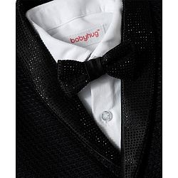 Babyhug Knit Full Sleeves Solid Color 3 Piece Party Suit with Bow & Rhinestone Detailing - Black