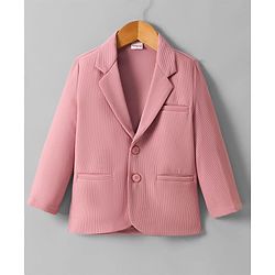 Babyhug Knit Full Sleeves Solid Color Party Wear Blazer With Graphic Printed T-Shirt - Light Pink