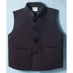 Babyhug Knit Full Sleeves Solid 3 Piece Party Suit with Stretchabale Waistcoat & Bow - Black & White