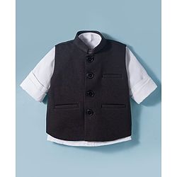 Babyhug Knit Full Sleeves Solid 3 Piece Party Suit with Stretchabale Waistcoat & Bow - Black & White