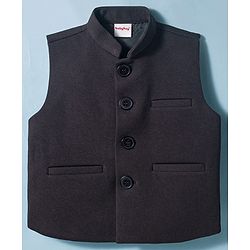 Babyhug Knit Full Sleeves Solid 3 Piece Party Suit with Stretchabale Waistcoat & Bow - Black & White