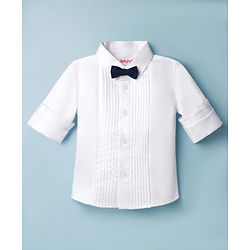 Babyhug Satin Woven Full Sleeves Solid Party Shirt With Bow Applique - White