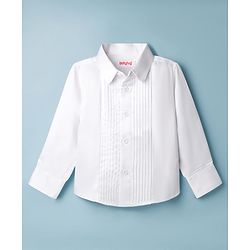 Babyhug Satin Woven Full Sleeves Solid Party Shirt With Bow Applique - White