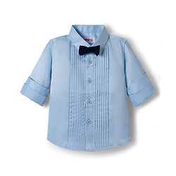 Babyhug Satin Woven Full Sleeves Solid Party Shirt With Bow Applique - White