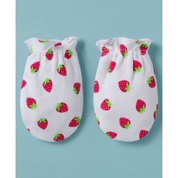 Babyhug 100% Cotton Knit Cap Mittens & Booties with Strawberry Print Multicolor - Diameter 8 cm