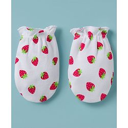 Babyhug 100% Cotton Knit Cap Mittens & Booties with Strawberry Print Multicolor - Diameter 8 cm