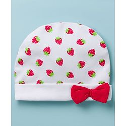 Babyhug 100% Cotton Knit Cap Mittens & Booties with Strawberry Print Multicolor - Diameter 8 cm