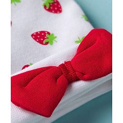 Babyhug 100% Cotton Knit Cap Mittens & Booties with Strawberry Print Multicolor - Diameter 8 cm