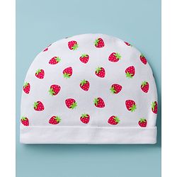 Babyhug 100% Cotton Knit Cap Mittens & Booties with Strawberry Print Multicolor - Diameter 8 cm