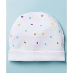 Babyhug 100% Cotton Knit Cap Mittens & Booties with Star Print Multicolor - Diameter 8 cm