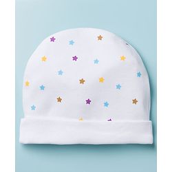 Babyhug 100% Cotton Knit Cap Mittens & Booties with Star Print Multicolor - Diameter 8 cm