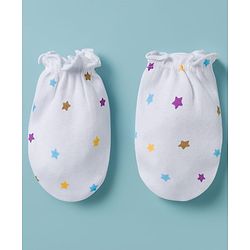 Babyhug 100% Cotton Knit Cap Mittens & Booties with Star Print Multicolor - Diameter 8 cm
