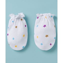 Babyhug 100% Cotton Knit Cap Mittens & Booties with Star Print Multicolor - Diameter 8 cm