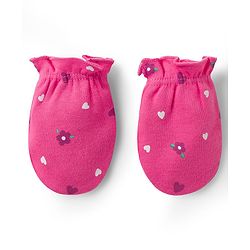 Babyhug 100% Cotton Knit Cap Mittens & Booties with Heart Print Multicolor - Diameter 8 cm