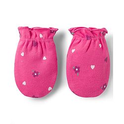 Babyhug 100% Cotton Knit Cap Mittens & Booties with Heart Print Multicolor - Diameter 8 cm