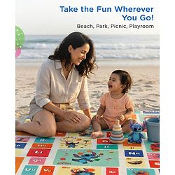 Babyhug Disney Reversible Learning & Play Floor Mat - Mickey & Stitch Theme| 180x150 cm| Dense 8mm Thickness|Waterproof Foam|Crawling & Baby Massage Mat| Foldable & Portable| BIS Certified| 04 Years