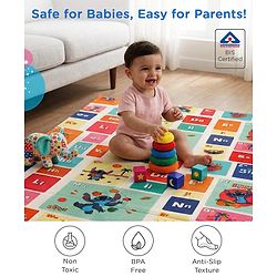 Babyhug Disney Reversible Learning & Play Floor Mat - Mickey & Stitch Theme| 180x150 cm| Dense 8mm Thickness|Waterproof Foam|Crawling & Baby Massage Mat| Foldable & Portable| BIS Certified| 04 Years