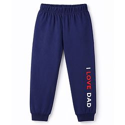 Babyhug Cotton Knit Full Sleeves T-Shirt & Pyjama Night-Suit With Dad Print - Navy Blue