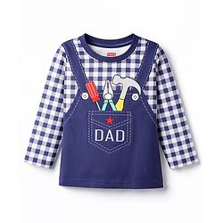 Babyhug Cotton Knit Full Sleeves T-Shirt & Pyjama Night-Suit With Dad Print - Navy Blue