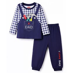 Babyhug Cotton Knit Full Sleeves T-Shirt & Pyjama Night-Suit With Dad Print - Navy Blue