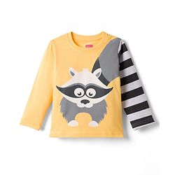 Babyhug Full Sleeves T-Shirt & Striped Pyjama Night-Suit With Fox Print - Orange & Black