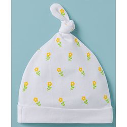 Babyhug 100% Cotton Interlock Knit Polka Dots & Floral Printed Caps With Bow Applique Pack Of 2 Multicolor - Diameter 16.5 cm