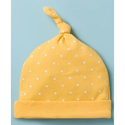 Babyhug 100% Cotton Interlock Knit Polka Dots & Floral Printed Caps With Bow Applique Pack Of 2 Multicolor - Diameter 16.5 cm