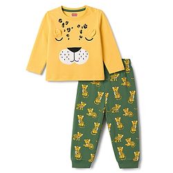 Babyhug Cotton Knit Full Sleeves Animal Printed T-Shirt & Pyjama Night Suit - Yellow