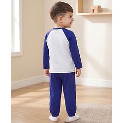 Babyhug Cotton Knit Full Raglan Sleeves T-Shirt & Pyjama Night-Suit With Lion Print - Navy Blue
