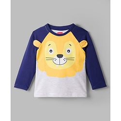 Babyhug Cotton Knit Full Raglan Sleeves T-Shirt & Pyjama Night-Suit With Lion Print - Navy Blue