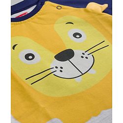 Babyhug Cotton Knit Full Raglan Sleeves T-Shirt & Pyjama Night-Suit With Lion Print - Navy Blue