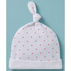 Babyhug 100% Cotton Knit Caps with Floral & Polka Dot Print Pack of 2 Multicolor - Diameter 8 cm