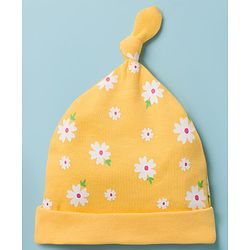 Babyhug 100% Cotton Knit Caps with Floral & Polka Dot Print Pack of 2 Multicolor - Diameter 8 cm