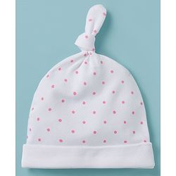 Babyhug 100% Cotton Knit Caps with Floral & Polka Dot Print Pack of 2 Multicolor - Diameter 8 cm