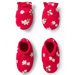 Babyhug 100% Cotton Knit Mittens & Booties with Floral Print - Multicolor