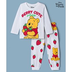 Babyhug Disney Single Jersey Knit Full Sleeves T-Shirt & Pyjama Night Suit With Winnie The Pooh Graphics - White