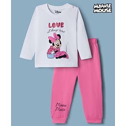 Babyhug Disney Single Jersey Knit Full Sleeves T-Shirt & Pyjama Night Suit With Minnie Mouse Graphics - Multicolor