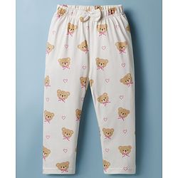 Babyhug Cotton Knit Half Sleeves Shirt & Pyjama Co-ord Night Suit with Teddy Print - Off White