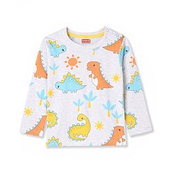 Babyhug Cotton Knit Full Sleeves Co-Ord T-Shirt & Pyjama Night Suit With Dino Print - Multicolor