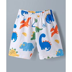 Babyhug Cotton Knit Half  Sleeves T-Shirt & Shorts Co-ord Night Suit With Dino Print - White