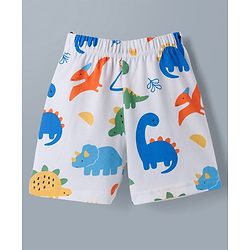 Babyhug Cotton Knit Half  Sleeves T-Shirt & Shorts Co-ord Night Suit With Dino Print - White